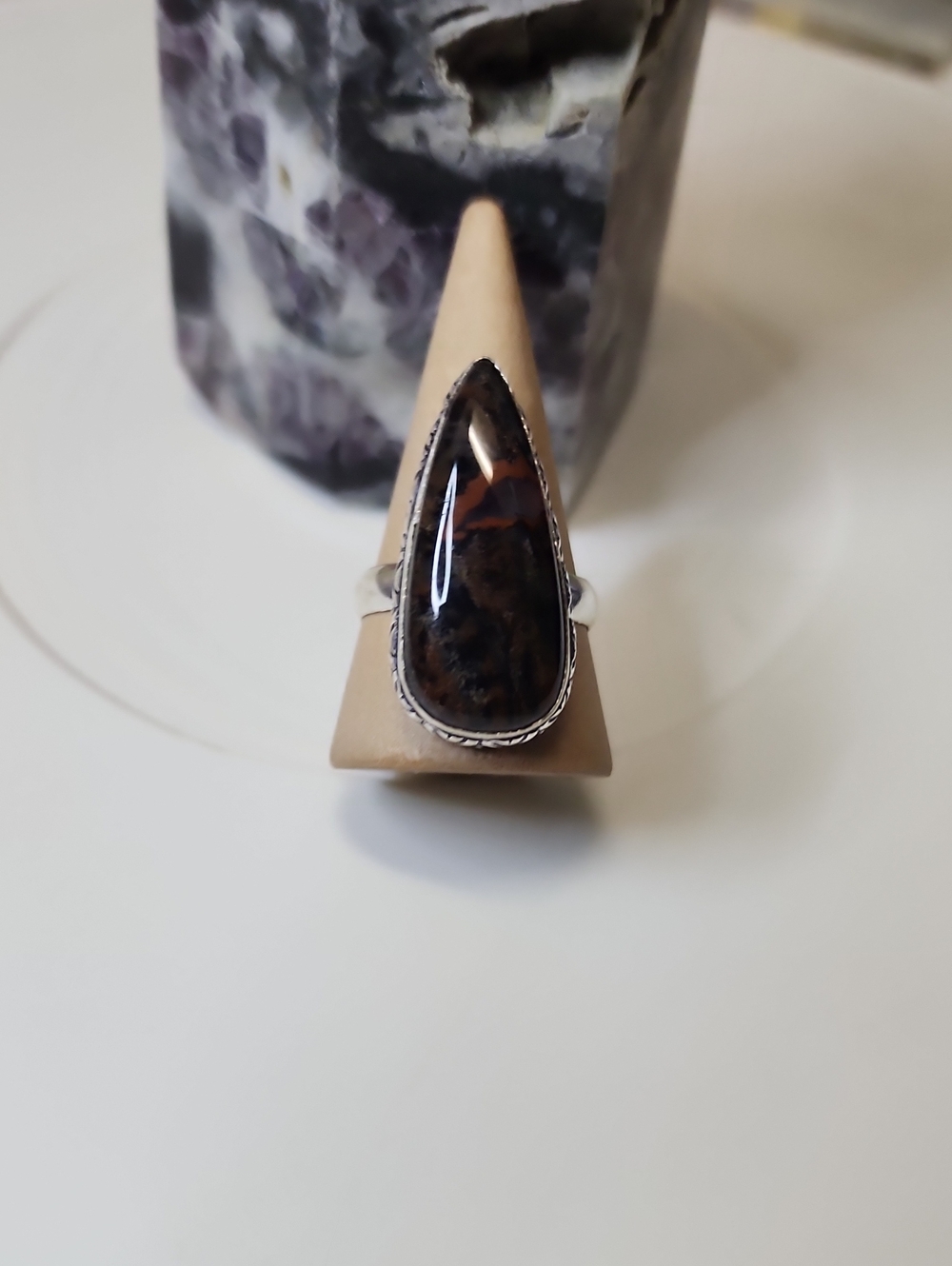 Teardrop Brown Jasper Ring - Elegant Women's Jewelry